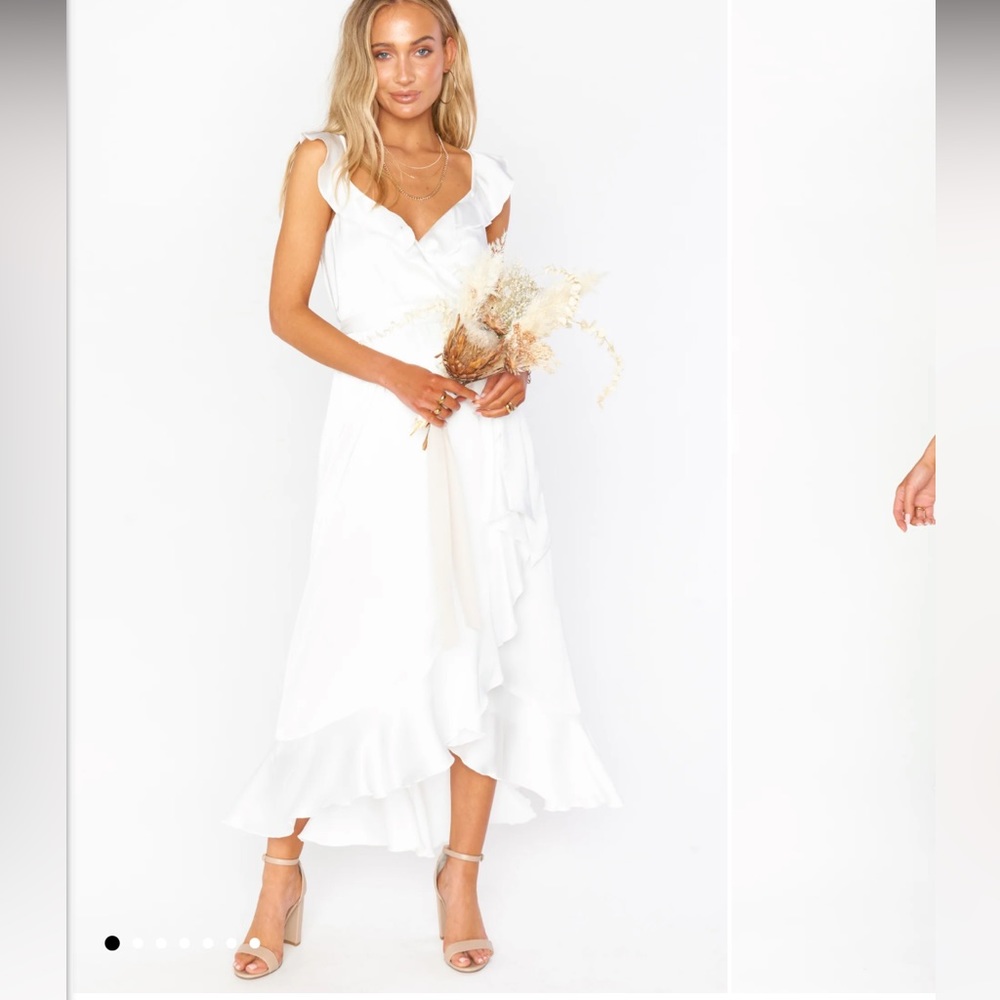 Show Me Your MuMu Samantha Ruffle Wrap Dress Ivory Luxe Satin Gown White Small
